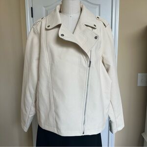 LC Lauren Conrad Cream Faux Leather Jacket Size 1X